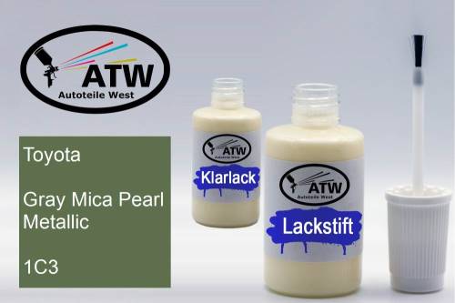 Toyota, Gray Mica Pearl Metallic, 1C3: 20ml Lackstift + 20ml Klarlack - Set, von ATW Autoteile West.